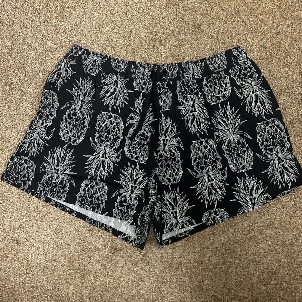 Lauren James Pineapple Print Swim Shorts‎ Black White Size L Cruise Vacation